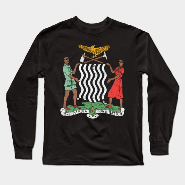 Zambia // Vintage Faded Style Flag Design Long Sleeve T-Shirt by DankFutura